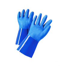 Long Cuff Chemical Resistant Waterproof Cotton Interlock Liner Sandy PVC Dipped Gloves